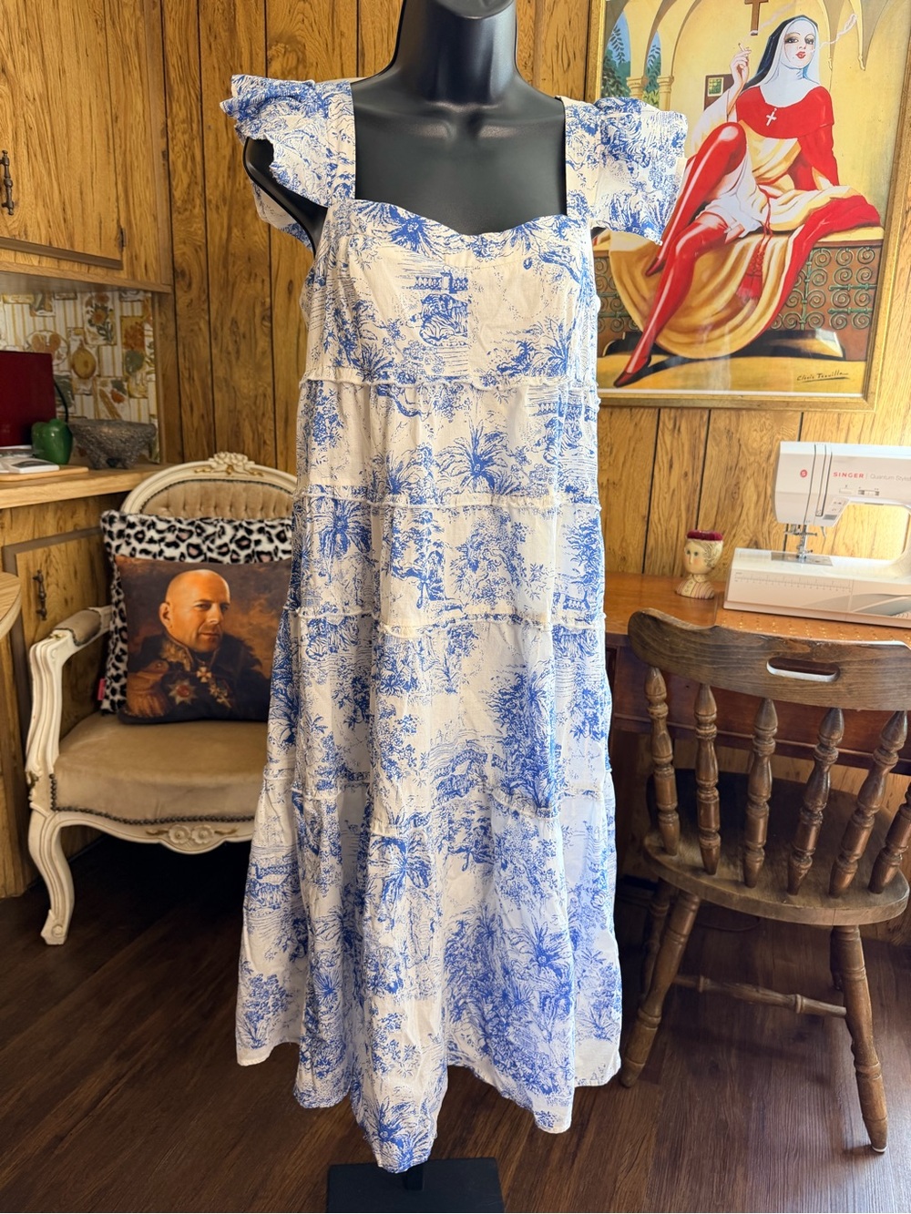 Anthropologie Olivaceous Jungle Print Toile Layered Maxi Dress